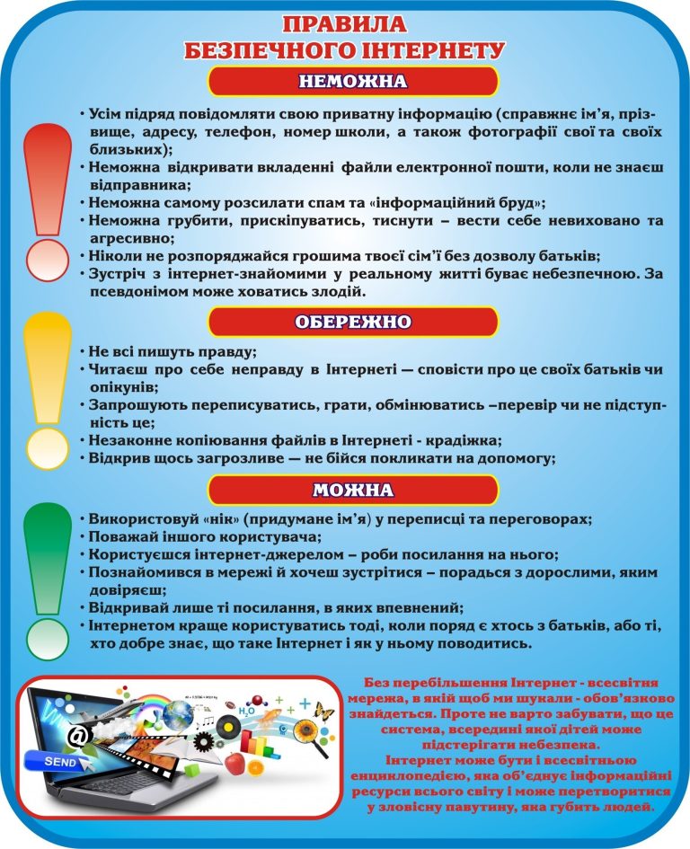 Правила безпечного інтернету для шкільних кабінетів