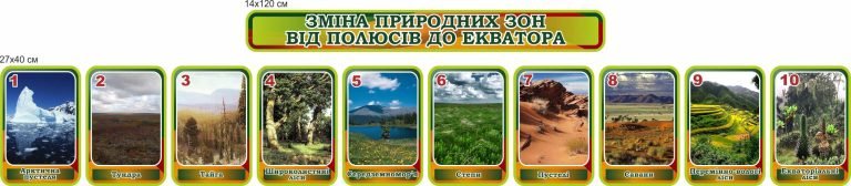 Стенд'Природні зони планети' для шкільного кабінету.