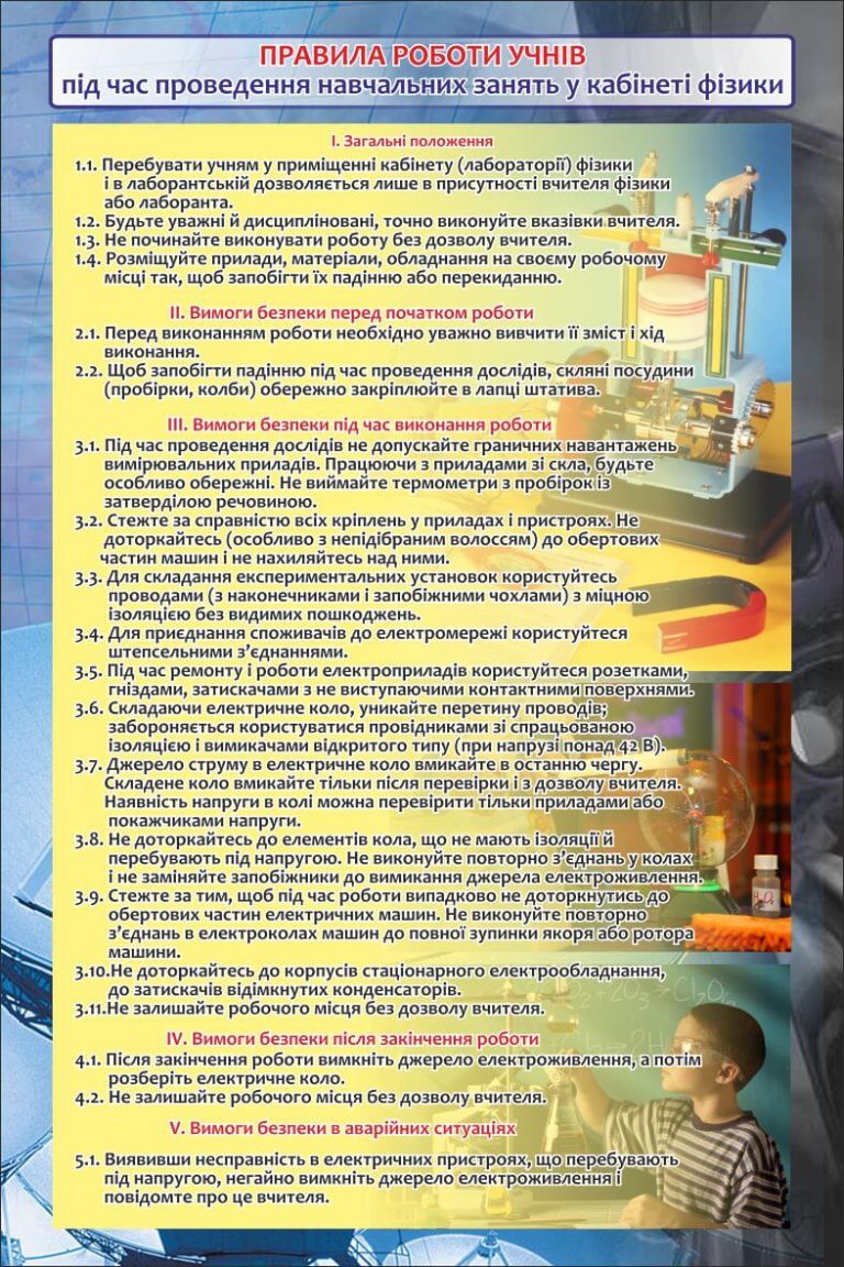 Правила безпеки учнів у кабінеті фізики