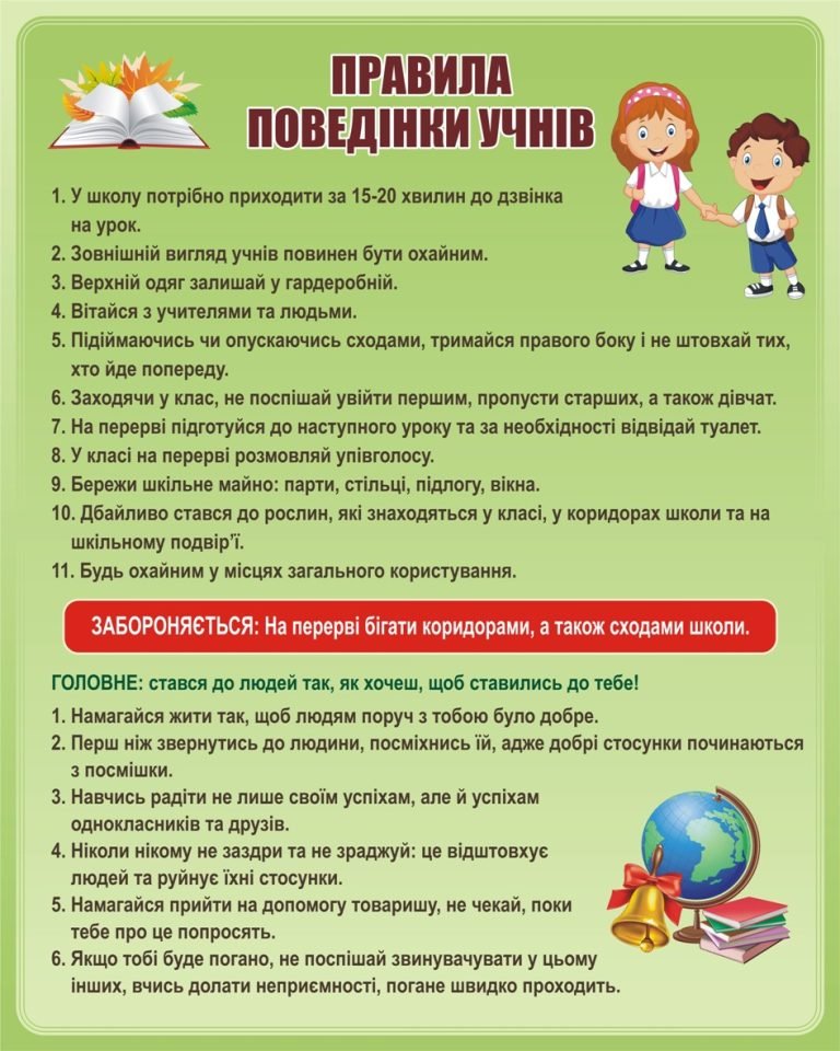 Правила поведінки учнів: комфорт і безпека у школі